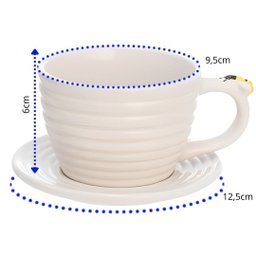 Jogo de Xícaras em Porcelana para Café Bee Branca com Pires 230ml - 4 Peças - 2