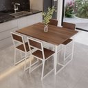 Ver imagem 1 de Conjunto Mesa de Jantar Retangular Imbuia 4 Cadeiras Estofado Riviera Industrial Branco