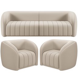 Kit Sofá 4 Lugares para Sala 292cm com 02 Poltronas Lazio M03 Veludo Bege - Lyam Decor - 1