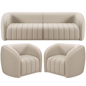 Kit Sofá 4 Lugares para Sala 292cm com 02 Poltronas Lazio M03 Veludo Bege - Lyam Decor