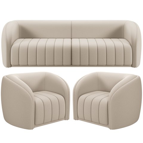 Kit Sofá 4 Lugares para Sala 292cm com 02 Poltronas Lazio M03 Veludo Bege - Lyam Decor