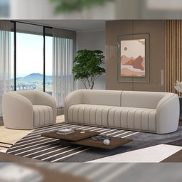Kit Sofá 4 Lugares para Sala 292cm com 02 Poltronas Lazio M03 Veludo Bege - Lyam Decor - 3