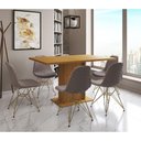 Ver imagem 1 de Mesa Jantar Londres Retangular Canela 137x90cm 6 Cadeiras Estofadas Nude Médio Base Dourado