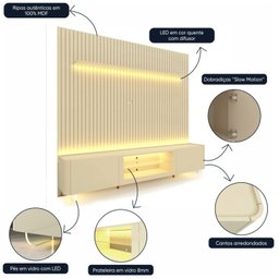 Rack com Painel Ripado para Tv até 85 Polegadas Led Pés Vidro 230cm Nobre/splendore Yescasa - 5