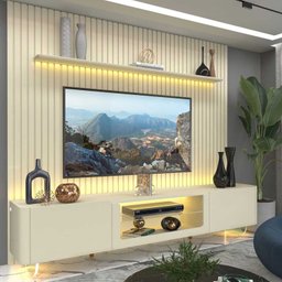 Rack com Painel Ripado para Tv até 85 Polegadas Led Pés Vidro 230cm Nobre/splendore Yescasa - 1