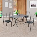 Ver imagem 1 de Conjunto Sala de Jantar Mesa Retangular 100x60cm Tampo Granito Ocre 4 Cadeiras Paraty Prata/Preto Floral/Mart