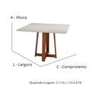 Ver imagem 3 de Mesa Delta Freijó e Off-white 4 Lugares Quadrada 1,10x1,10 - Madeira Maciça e Tampo de Vidro Colado