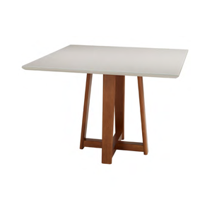 Mesa Delta Freijó e Off-white 4 Lugares Quadrada 1,10x1,10 - Madeira Maciça e Tampo de Vidro Colado