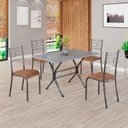 Ver imagem 1 de Conjunto Sala de Jantar Mesa Retangular 100x60cm Tampo Granito Ocre 4 Cadeiras Paraty Prata/C. Marrom/Mart