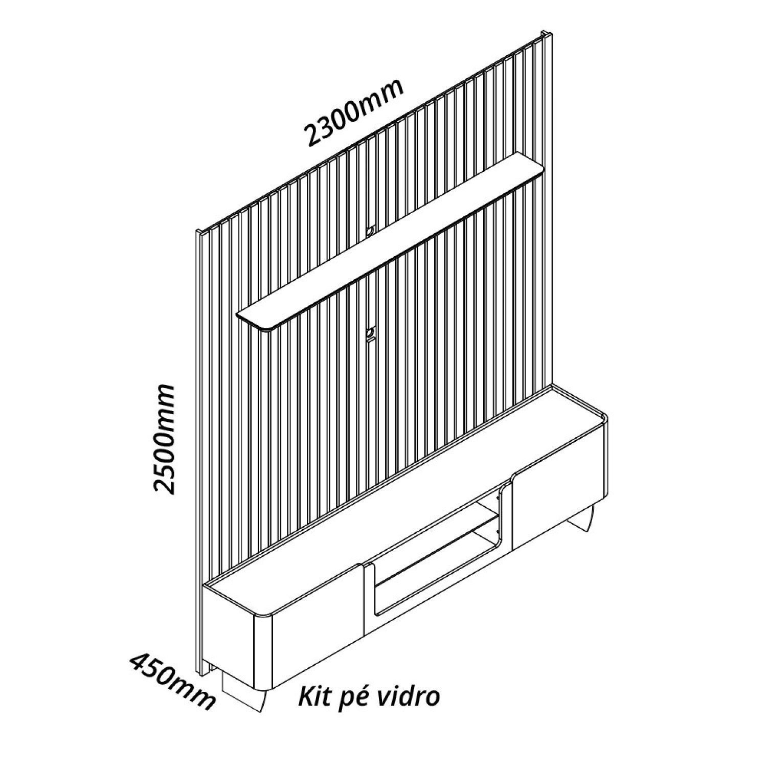 Rack com Painel Ripado para Tv até 85 Polegadas Led Pés Vidro 230cm Nobre/splendore Yescasa - 2