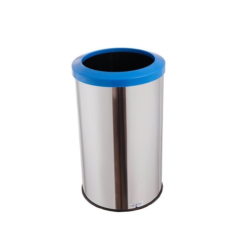 Lixeira Inox Com Aro Plástico Cores 35 Litros Cesto De Lixo - Azul