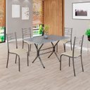 Ver imagem 1 de Conjunto Sala de Jantar Mesa Retangular 100x60cm Tampo Granito Ocre 4 Cadeiras Paraty Prata/Creme/Mart