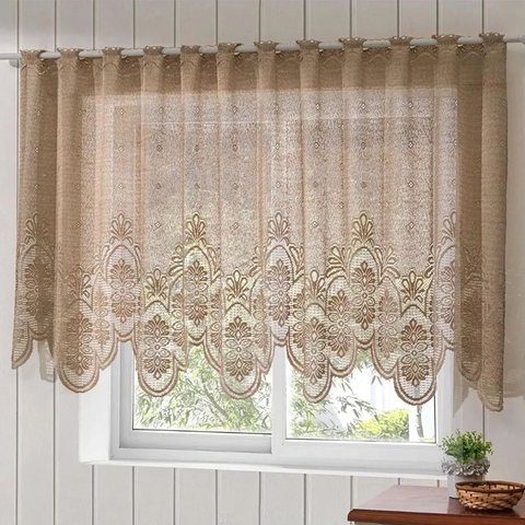 Cortina Renda Cozinha Classica Arabesco Bico 2,20x1,00 - Marrom