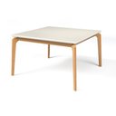 Ver imagem 1 de Mesa de Jantar Quadrada 90x90cm Madeira Maciça Tampo com Vidro Cirrus - Off White/Imbuia Bahia