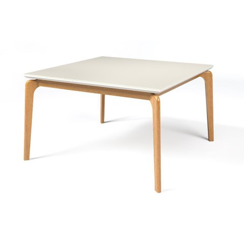 Mesa de Jantar Quadrada 90x90cm Madeira Maciça Tampo com Vidro Cirrus - Off White/Imbuia Bahia
