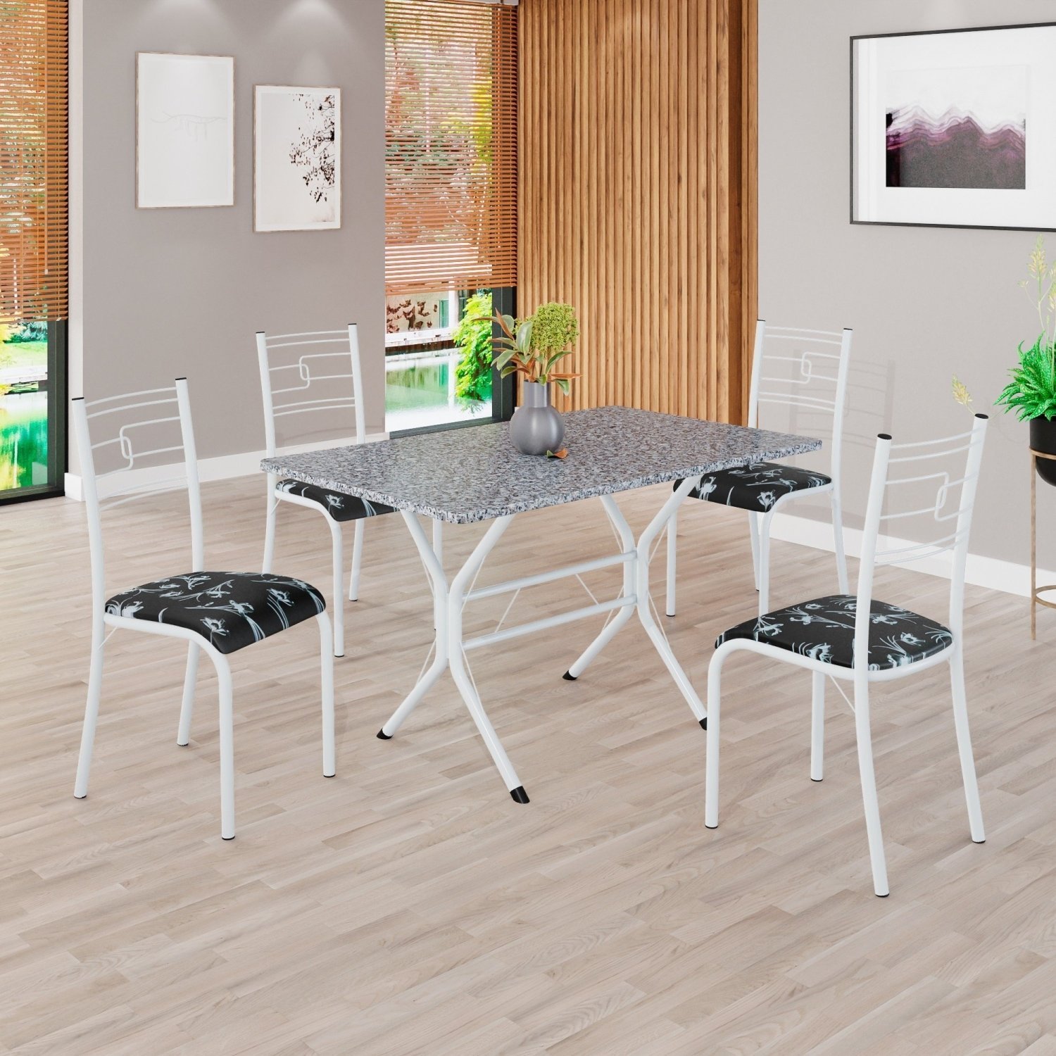 Conjunto Sala de Jantar Mesa Retangular 100x60cm Tampo Granito Ocre 4 Cadeiras Paraty - 1