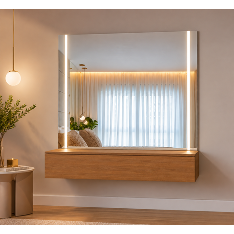 Camarim Suspenso Espelho com LED MDF Lucence- Belaris Móveis:Naturalle