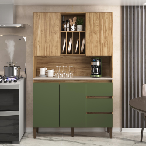 Armário Kit Cozinha com 4 Portas, 3 Gavetas AC4430 Carvalho Bege/Oak/Arbo/Petra