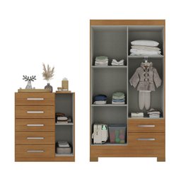 Quarto Infantil Completo Guarda Roupa 4 Portas 2 Gavetas com Cômoda Amy Espresso Móveis - 3
