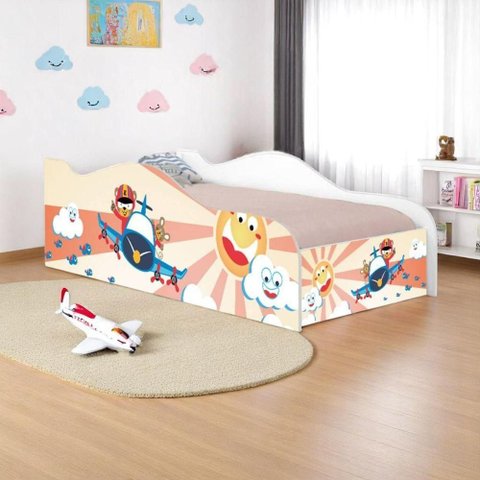 Cama Solteiro Infantil com Colchão Patrulha Ursinhos com Grade MDF Branco Casah