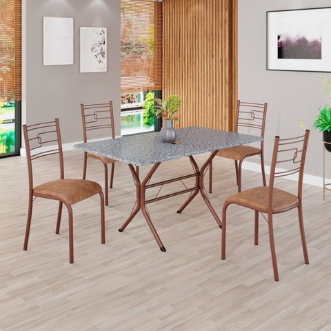 Conjunto Sala de Jantar Mesa Retangular 120x75cm Tampo Granito Ocre 4 Cadeiras Paraty Marrom/C.