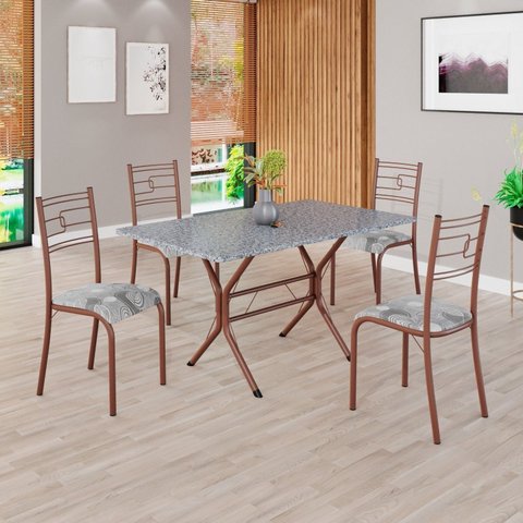 Conjunto Sala de Jantar Mesa Retangular 120x75cm Tampo Granito Ocre 4 Cadeiras Paraty Marrom/Paraopeba