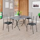 Ver imagem 1 de Conjunto Sala de Jantar Mesa Retangular 120x75cm Tampo Granito Ocre 4 Cadeiras Paraty Prata/Preto Floral/Mart