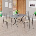 Ver imagem 1 de Conjunto Sala de Jantar Mesa Retangular 120x75cm Tampo Granito Ocre 4 Cadeiras Paraty Prata/Creme/Mart