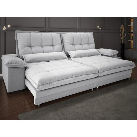 Sofá Bergamo 2,10m Retrátil e Reclinável Linho Soft Prata - Netsofas