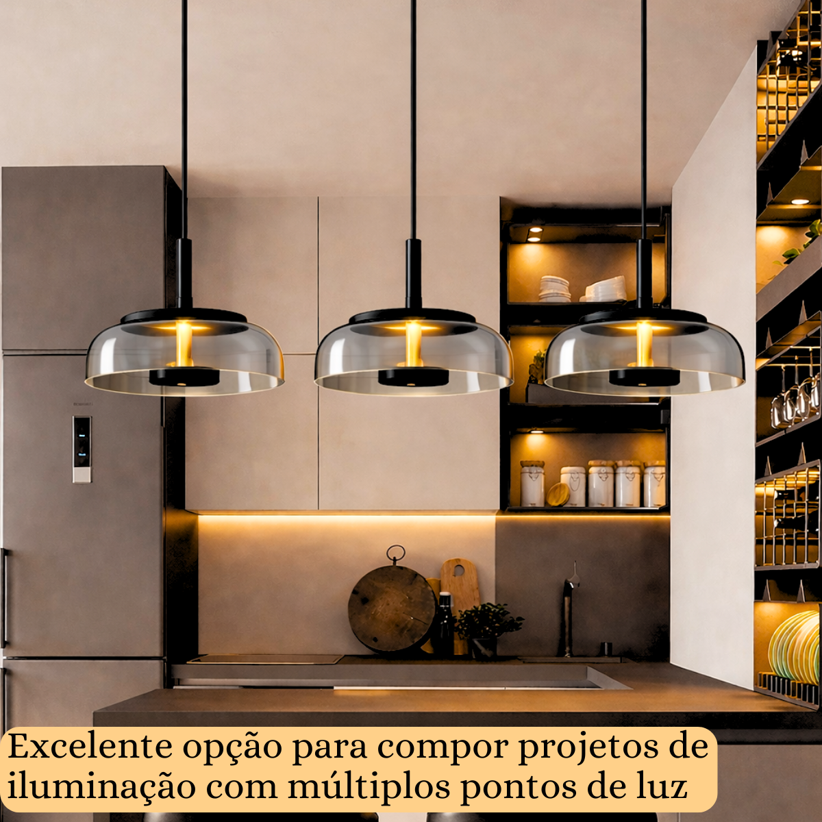 Ver imagem 5 de Lustre Pendente 22,5cm Vidro Fumê Luz Indireta Redondo Luminária Teto Gimpo Kjdde-271-anth
