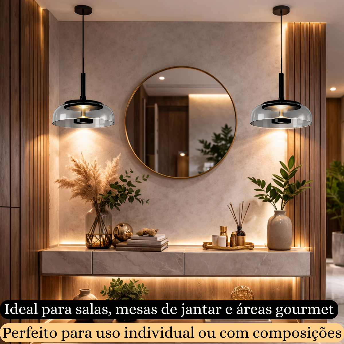 Ver mais imagens de Lustre Pendente 22,5cm Vidro Fumê Luz Indireta Redondo Luminária Teto Gimpo Kjdde-271-anth