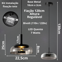 Ver imagem 7 de Lustre Pendente 22,5cm Vidro Fumê Luz Indireta Redondo Luminária Teto Gimpo Kjdde-271-anth