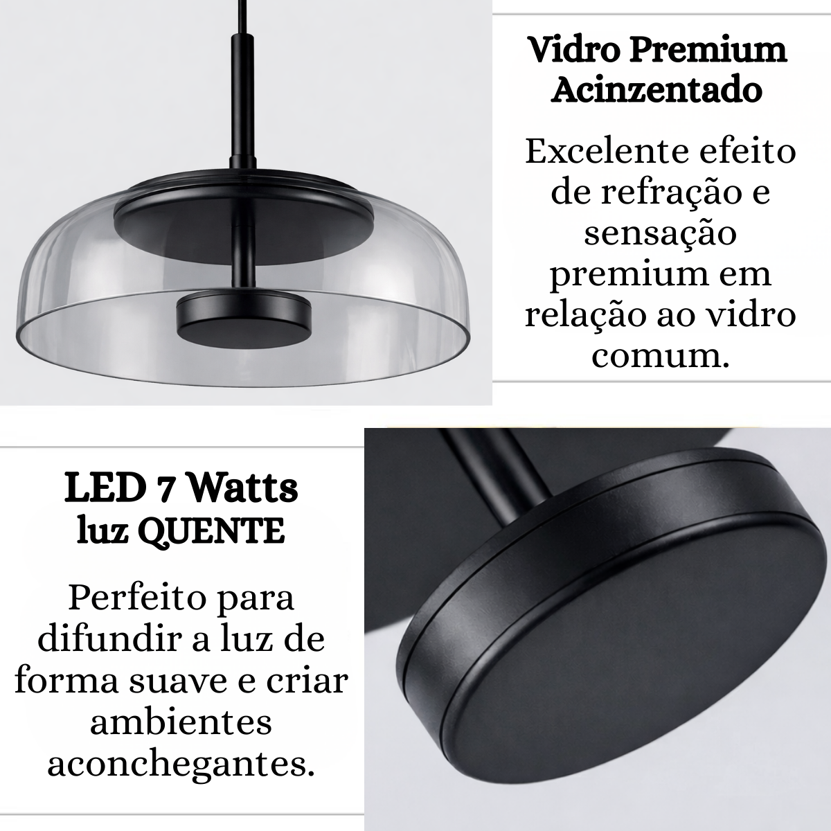 Ver imagem 6 de Lustre Pendente 22,5cm Vidro Fumê Luz Indireta Redondo Luminária Teto Gimpo Kjdde-271-anth