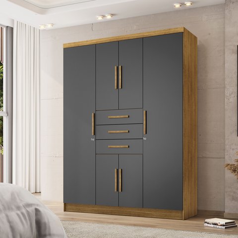 Guarda-Roupa Casal 6 Portas e 3 Gavetas Imperial Marrom/Nature/Alasca