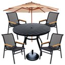 Ver imagem 1 de Kit 4 Cadeiras Alumínio + 1 Mesa Ripada Ø120CM com Guarda Sol Piscina Jardim Preto