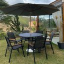 Ver imagem 2 de Kit 4 Cadeiras Alumínio + 1 Mesa Ripada Ø120CM com Guarda Sol Piscina Jardim Preto