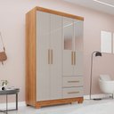 Ver imagem 1 de Guarda-roupa Diamante Premium 4 Portas 2 Gavetas com Pés e Espelho Cinamomo/off White - Pnr Móveis