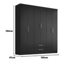 Ver imagem 4 de Guarda Roupa Espaçoso Kioto 6 Portas 2 Gavetas - Preto