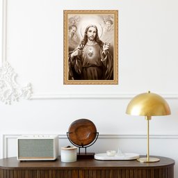 Quadro Moldura Dourada Sagrado Coração de Jesus 45x34cm:com Vidro - 2