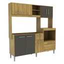 Ver imagem 2 de Cozinha Compacta 8 Portas 1 Gaveta e 3 Nichos 186cm Yescasa Marrom/Carvalho Dakar/Vulcano