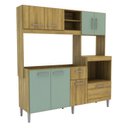 Ver imagem 2 de Cozinha Compacta 186cm com 8 Portas 1 Gaveta e 3 Nichos 2203 Yescasa Marrom/Carvalho Dakar/Verde Bellagio