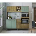 Ver imagem 1 de Cozinha Compacta 186cm com 8 Portas 1 Gaveta e 3 Nichos 2203 Yescasa Marrom/Carvalho Dakar/Verde Bellagio