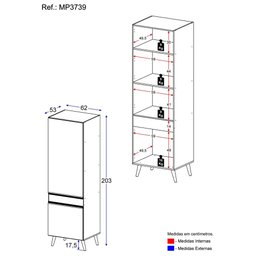 Paneleiro 2 Portas Veneza GW Multimóveis MP3739 Branco - 5