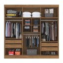 Ver imagem 3 de Guarda Roupa Armário Roupeiro Chicago Quarto 6 Portas Espelho 4 Gavetas Marrom Canelato e Off