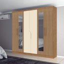 Ver imagem 4 de Guarda Roupa Armário Roupeiro Chicago Quarto 6 Portas Espelho 4 Gavetas Marrom Canelato e Off