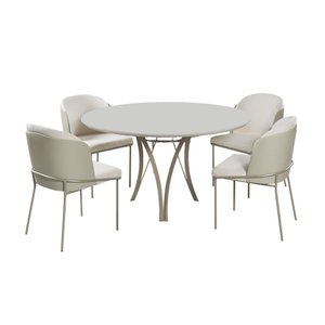 Mesa de Jantar Redonda 1,20m Vidro Off White com 4 Cadeiras Aurora