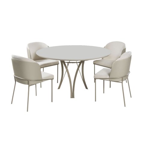 Mesa de Jantar Redonda 1,20m Vidro Off White com 4 Cadeiras Aurora