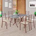 Ver imagem 1 de Conjunto Sala de Jantar Mesa Retangular 140x75cm Tampo Granito Ocre 6 Cadeiras Paraty Marrom/Creme