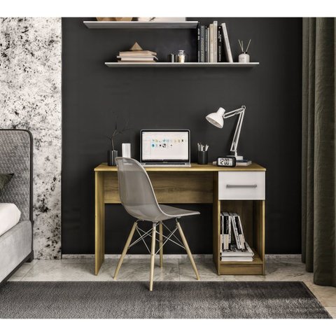 Mesa Escrivaninha com e Espaço para Cpu 2319 1 Gaveta 120cm Mel e Branco Marrom