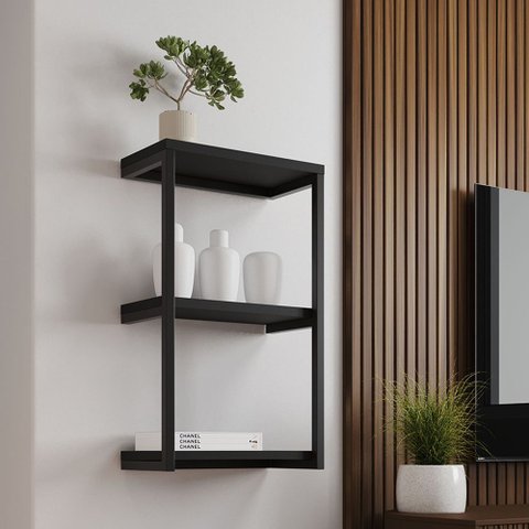 Mesa Lateral Redonda Áquila para Sala Quarto Sofá Apoio Decor Moderna com Tampo Preto- Branco/preto
